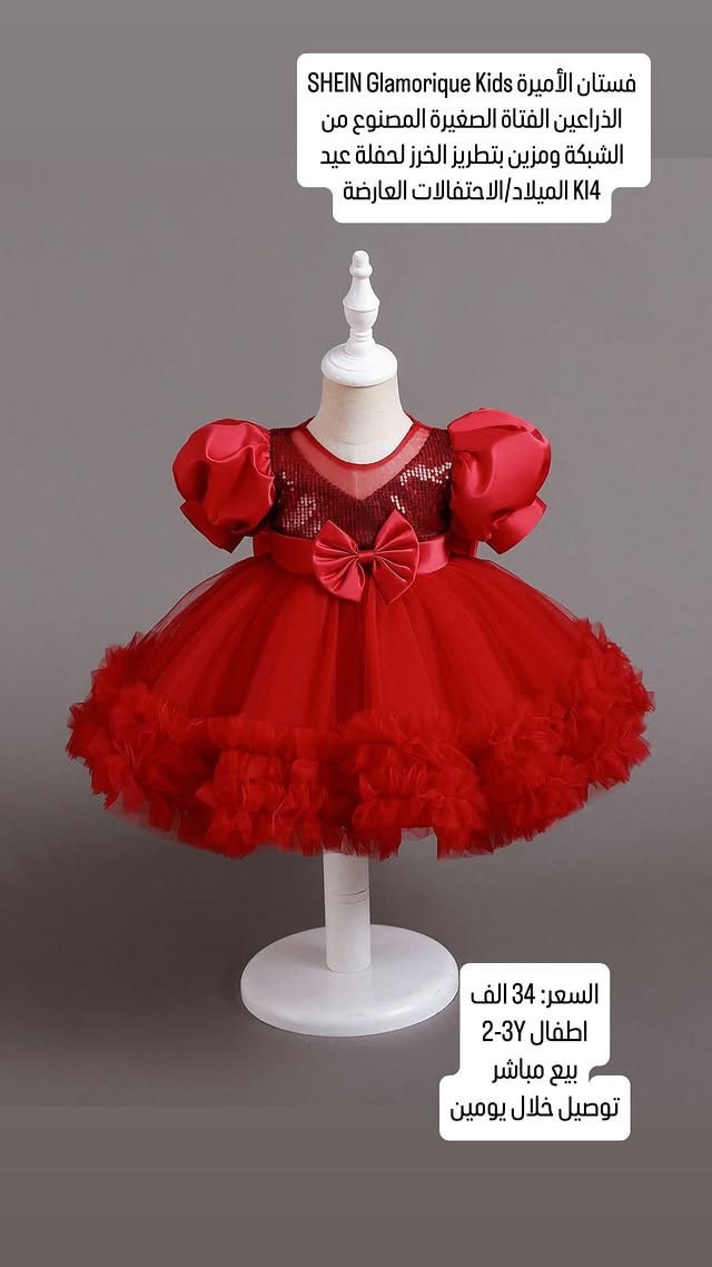 فستان الأميرة للأطفال من الشبكة مزين بتطريز الخرز